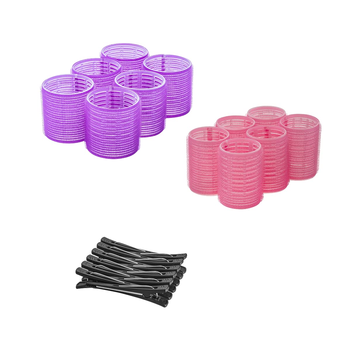 Self Grip Rollers for Hair - Salon Hair Curlers Set for Long, Medium, Short Hair – Big Hair Rollers for Styling and Extra Volume 2 Size (12 Large - 12 Jumbo), 12 Clip and Hair Brush Set (4 pcs)
