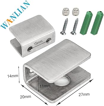 WANLIAN 8 Pcs Brushed Glass Clamp Wall Mounted Glass Shelf Brackets Floating Glass Shelf Brackets Fits 1/4 inch glass shelves (Rectangle small)
