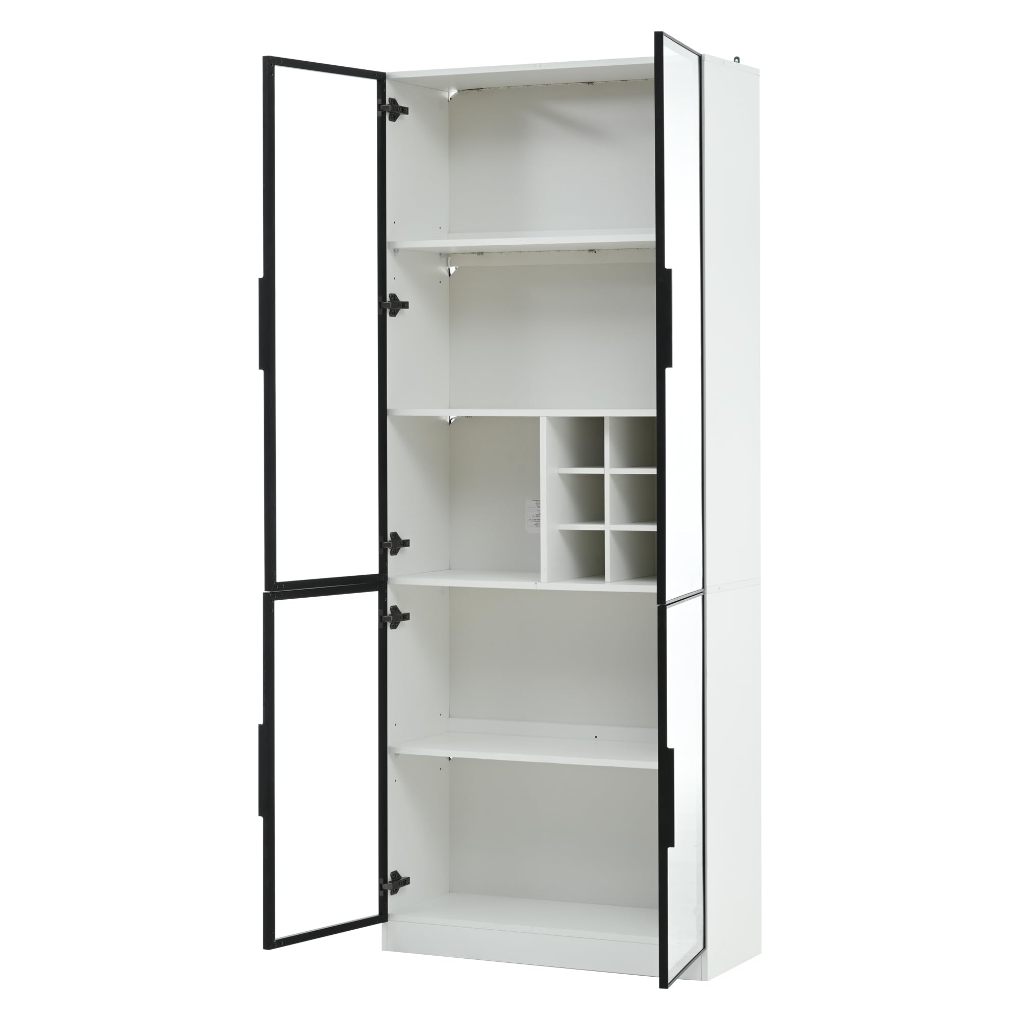 Dolamaní Wohnzimmer Vitrine mit LED Beleuchtung, 80x35x200 cm, Glasvitrine mit 2 Glastüren, Vitrine Glas stehend - Glasschrank, Display Cabinet, Bücherregal (Weiß B)