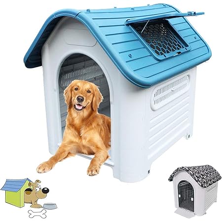 Amazon 犬小屋 小中型犬用 ペットハウス 鉄扉付き 犬舎 通気性 防水素材 さびない 組立簡単 水洗いok 四季通用 家庭 テラス 裏庭 屋外用 58 46 64cm 天窓付き Dhouse 犬小屋 通販