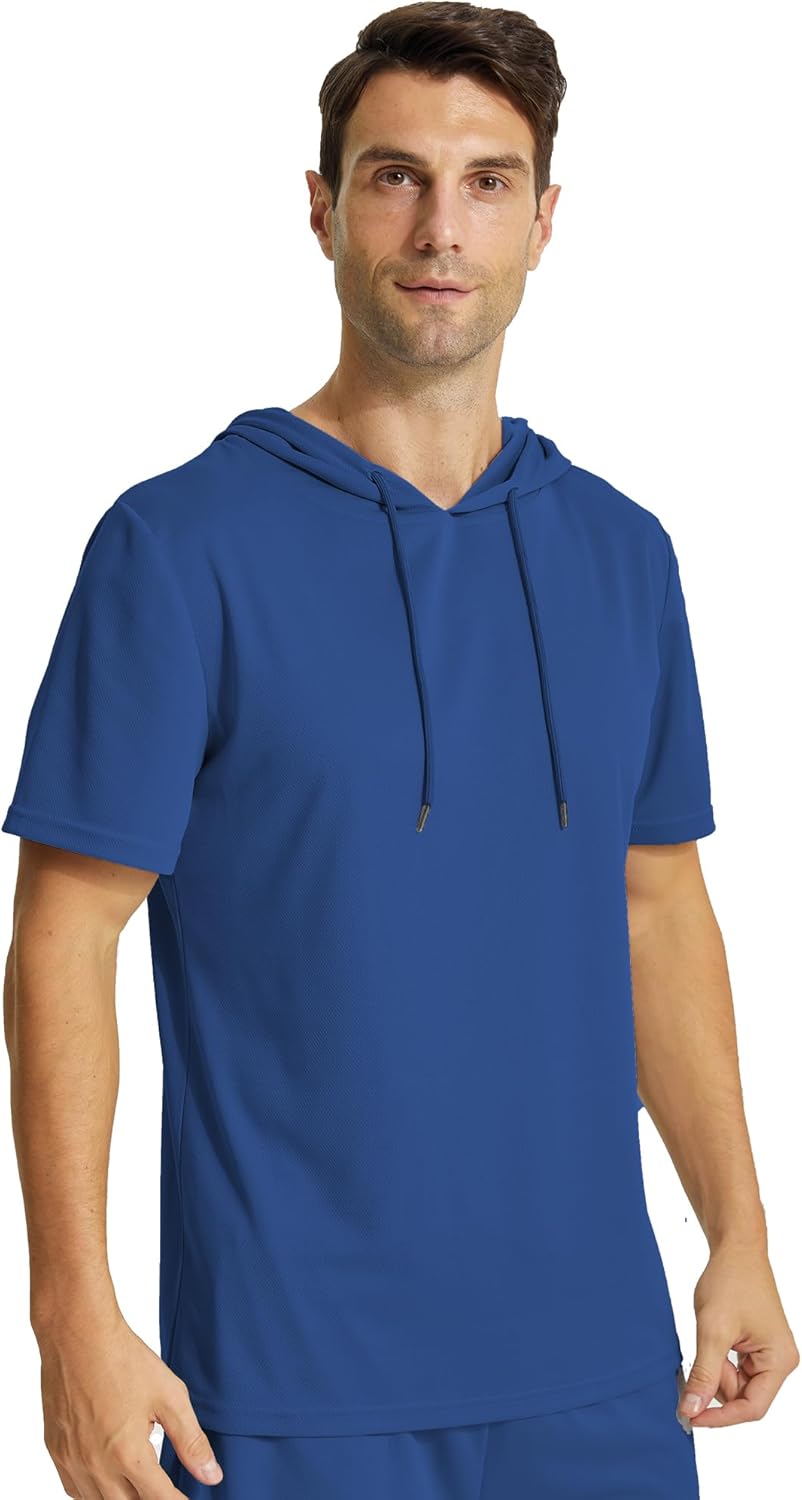 Mens Workout Athletic Hoodie Shirts Short Sleeve Lightweight Gym Muscle Fit Running T-Shirts Sweatshirt Hooded - Image 4