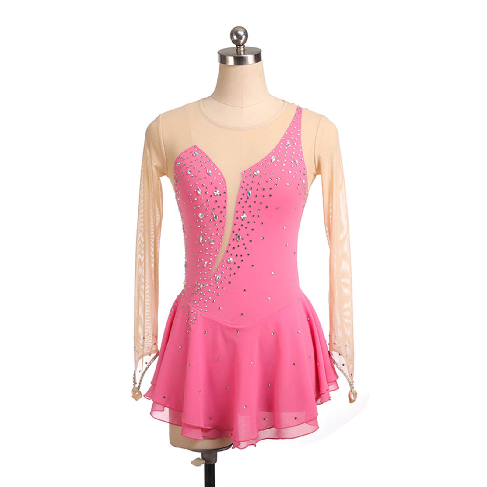 Eiskunstlauf Kleid Angepasst Wettbewerb Ice Skating Rock Für Mädchen Frauen Kinder Gymnastik Leistung,Pink-XS