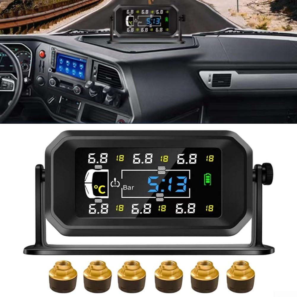 Monitoraggio della pressione dei pneumatici a 6 ruote ad energia solare, per camion di ingegneria, camper, autobus, sistema a 4 pneumatici, equipaggiamento di sicurezza per veicoli