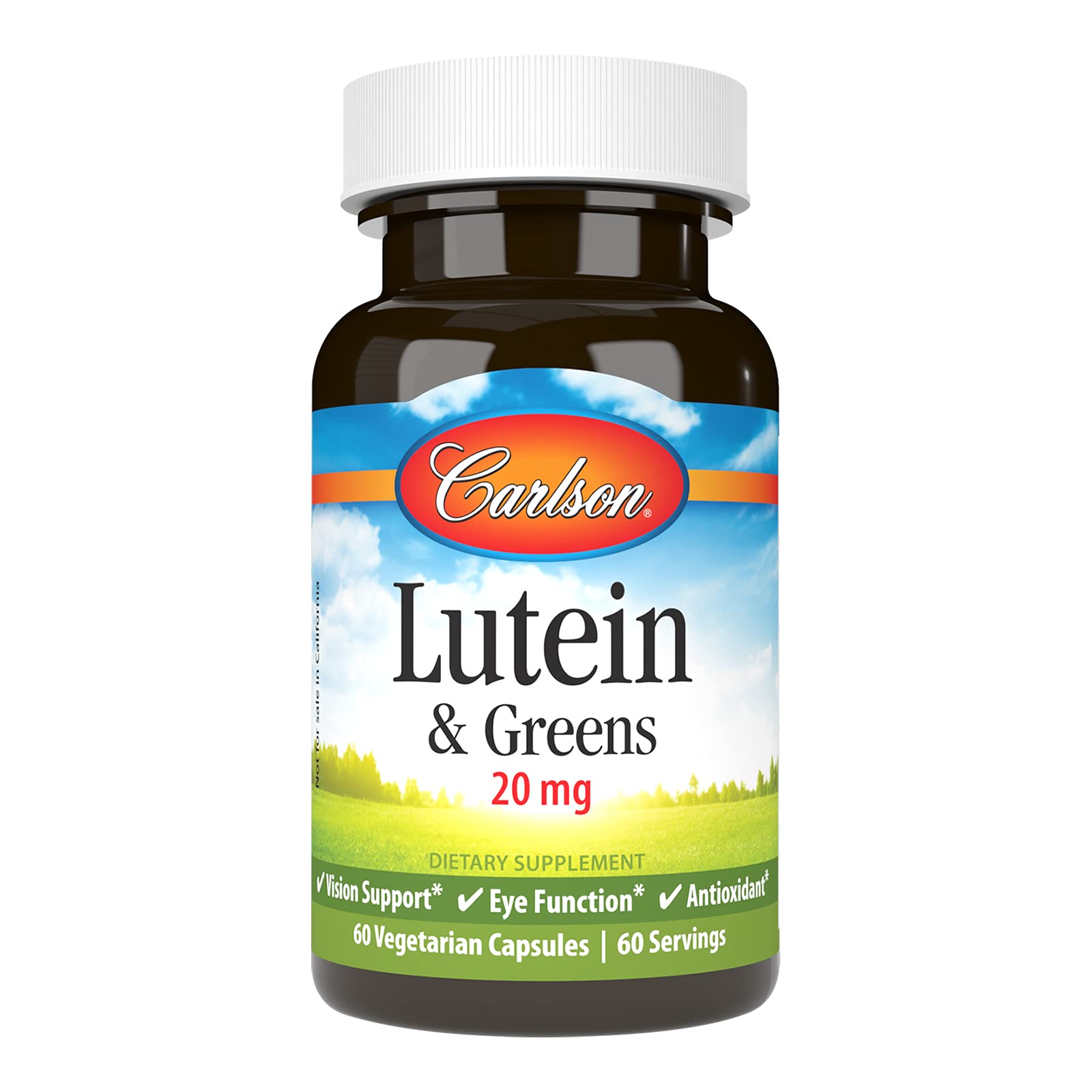 Carlson Lutein & Greens, 20 mg, Vision Support, 60 Vegetarian Capsules