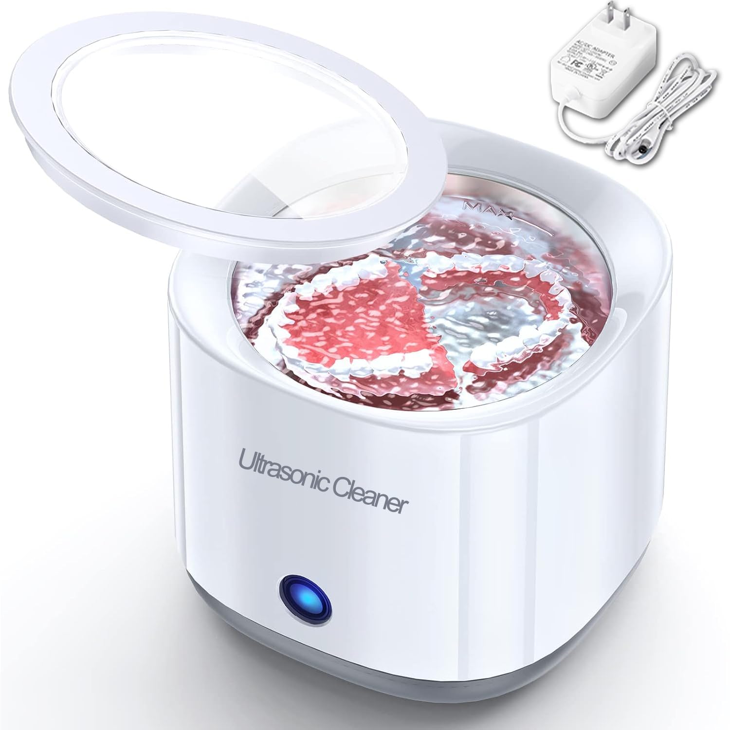 Nettoyeur à ultrasons pour prothèses dentaires, 43000Hz Nettoyeurs ultrasoniques 2 modes de temps 360° nettoyage en profondeur protège-dents, aligneur, têtes de brosse à dents (white)