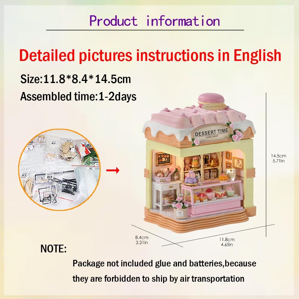 Diymnhaus-DIY Miniature Dollhouse Kit Adult Assembly Miniature House Architectural Model Mini Pink Rose Dessert House Booknook Decoration 3D Wooden Puzzle Creative