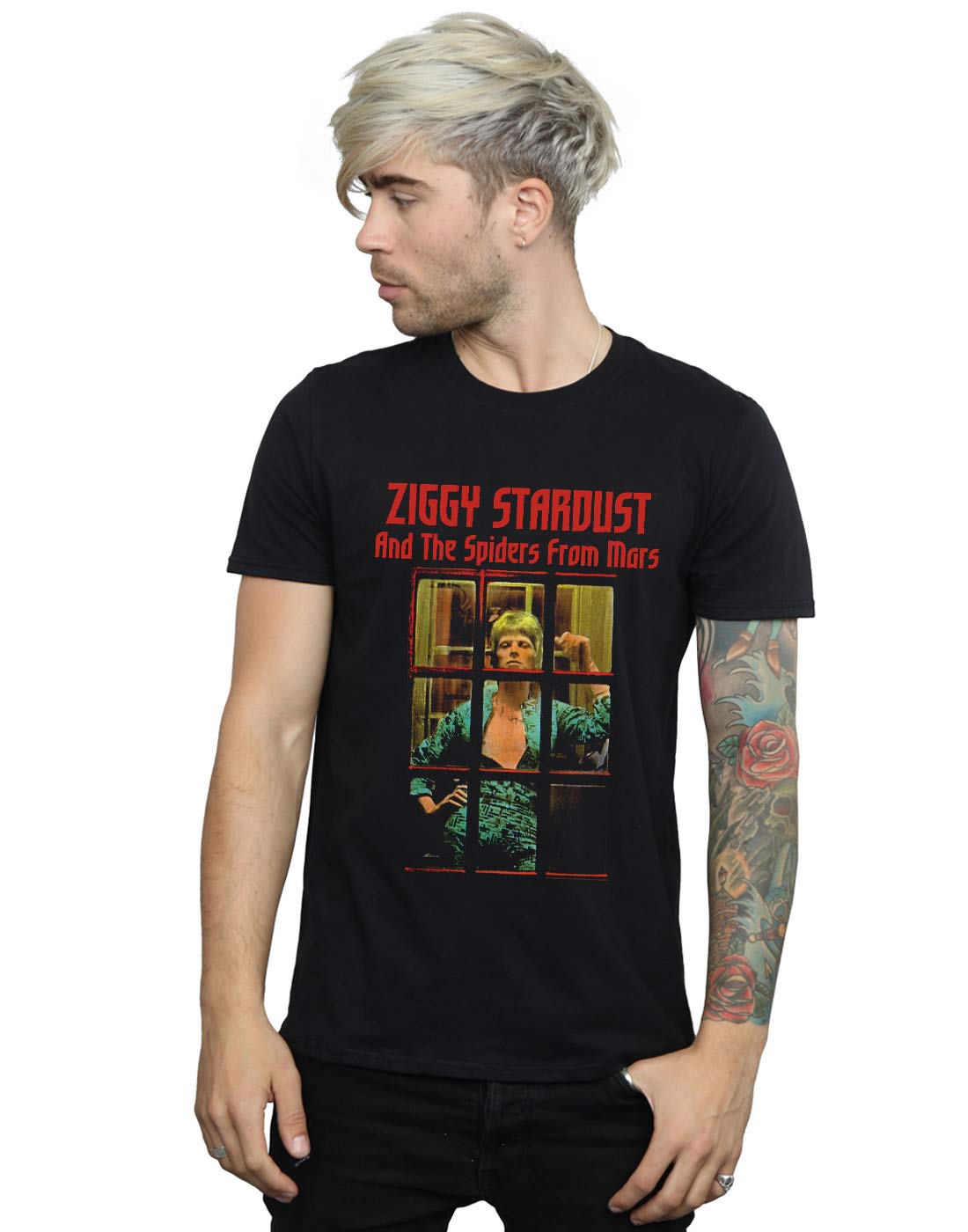 Absolute Cult Men's Black David Bowie Ziggy Stardust Spider T-Shirt Medium