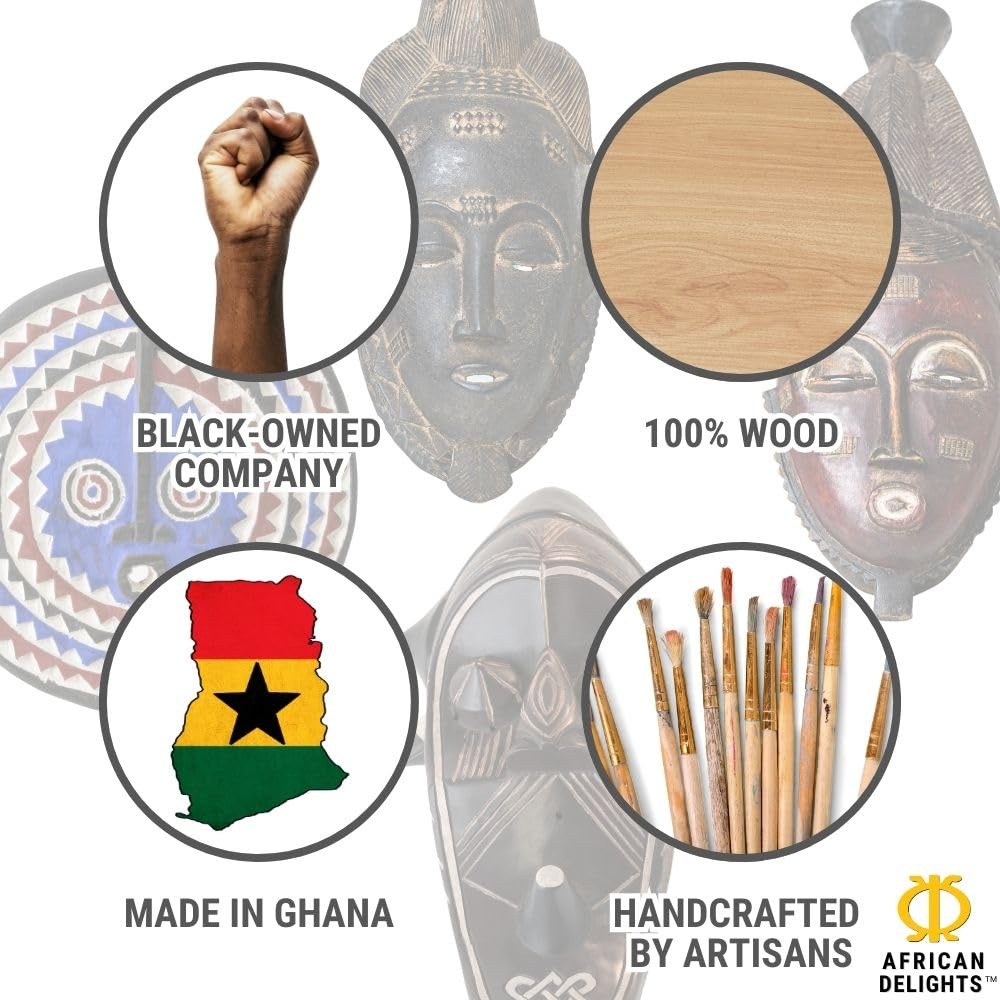 African Delights Hand Carved Sun Mask - Authentic African Art Wall Decor - Burkina Faso Bwa Peoples African Wall Art - Large 15.5in African Art for Home Decor (Sun Mask Red)