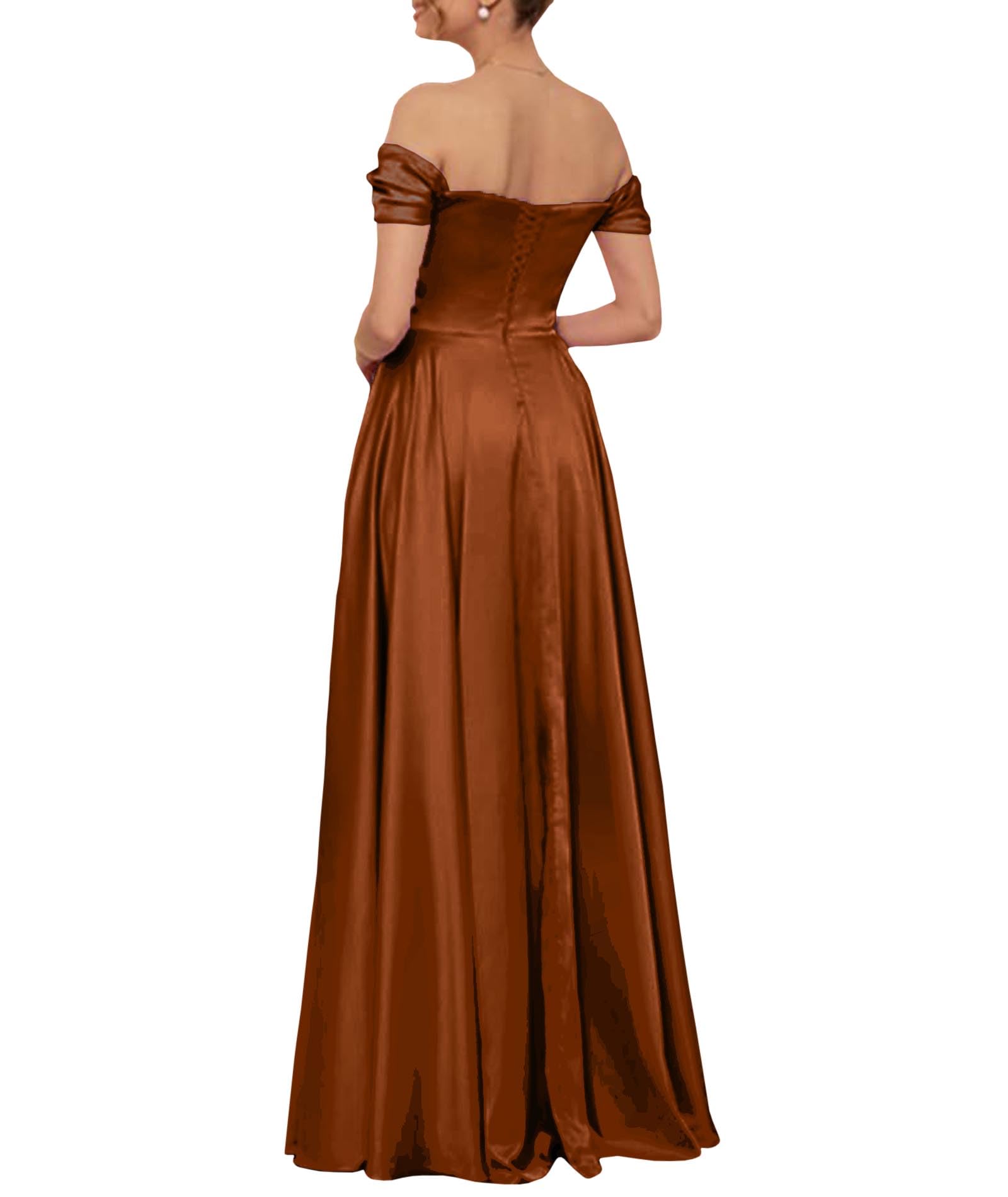 ECDAHICC Schulterfreies Brautjungfernkleid For Damen Satin Langer Schlitz Elegantes Formelles Abendkleid A-Linie Hochzeits und Partykleid