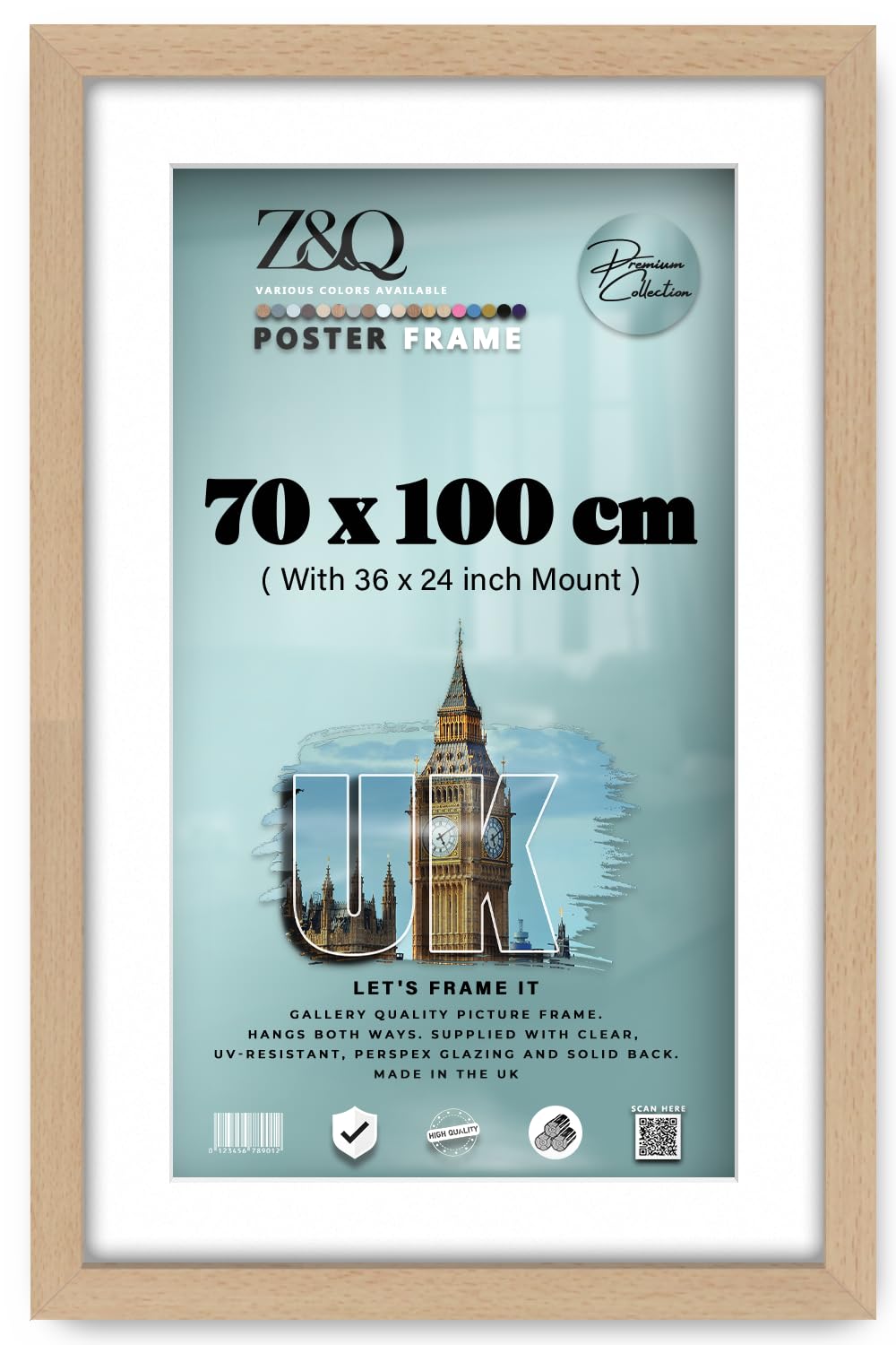 Z&Q Beech - Rectangle Mdf (70 X 100 Cm) Picture Frame With 91.44 X 60.96 Cm White Mount For Wall Décor 40 X 28 Inch Frame With Wood Finish For Home Decor [ ]