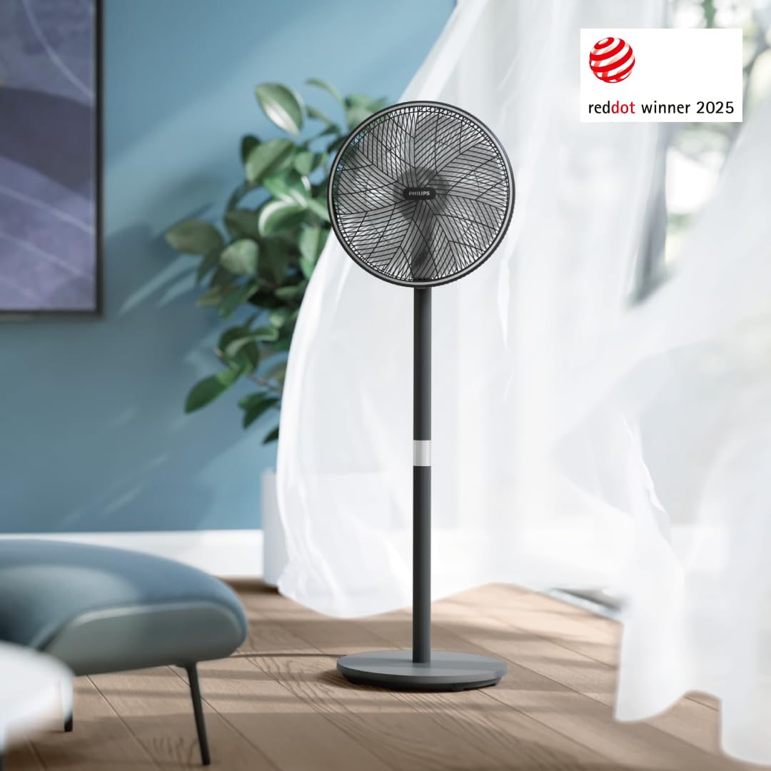 Inteligentny Wentylator Philips Seria 3000. Wydajny i Cichy Z Technologią SilentWings. 19 dB. Regulowana wysokość: wentylator Stołowy i Stojący 2w1. Odchylany i Obrotowy. Aplikacja. Czarny (CX3550/01)