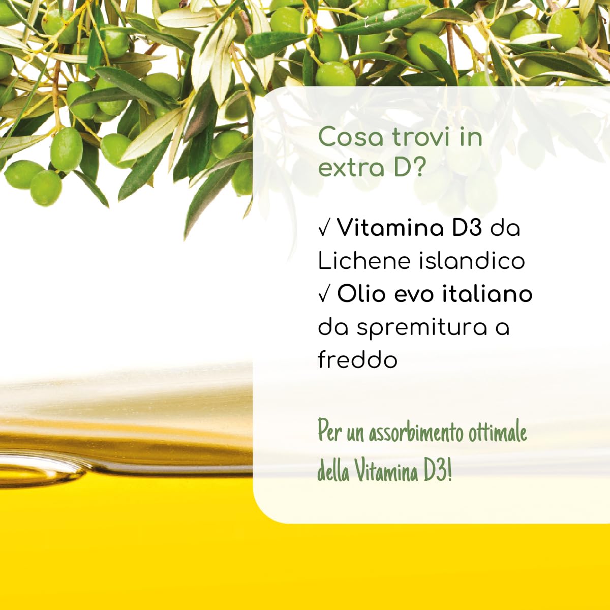 Extra D Vitamina D3 2000UI Gocce Olio EVO Italiano - Integratore Vegano Lichene Islandico - Ossa e Sistema Immunitario - Alto Assorbimento - 5 Mesi di Fornitura - 100% Naturale No Glutine