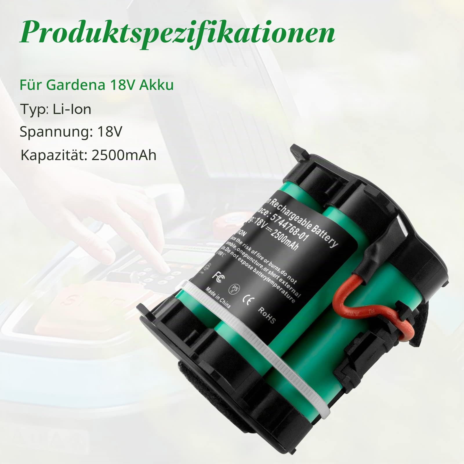 2500mAh 18V Akku Ersatz für Gardena Mähroboter R40Li R38Li R45Li R50Li R70Li R75Li R80Li Husqvarna Rasenmäher 305 308 McCulloch ROB R1000 R800