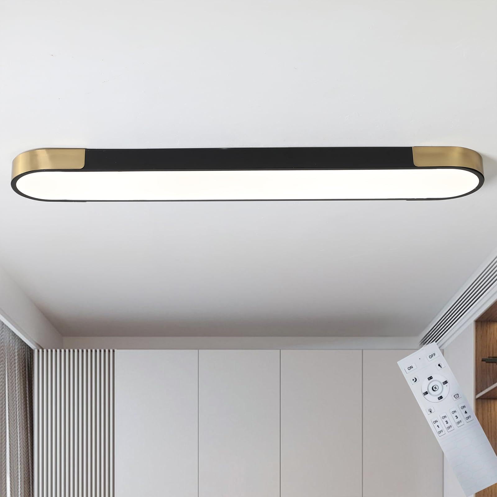 Photo 1 of Tioolo Dimmable LED Ceiling Lights Flush Mount Ceiling Light 4FT LED Wraparound Light with Remote Linear Light Fixture for Kitchen Laundry Closet Garage Office Hallway (60W/3000-6500K)