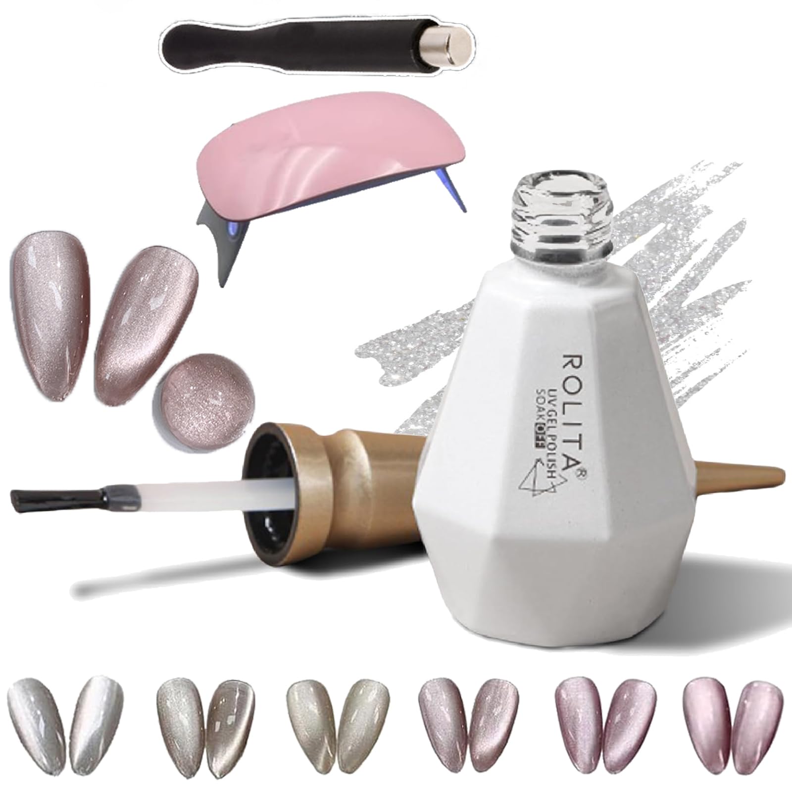 Gel Polish, Cat Eye Gel Nail Polish, Nude Ice-Clear Jade Gel, Super Glitter Crystal Gel Nail Polish with Magnet, Longwear Formula, with Baking Lamp (Y