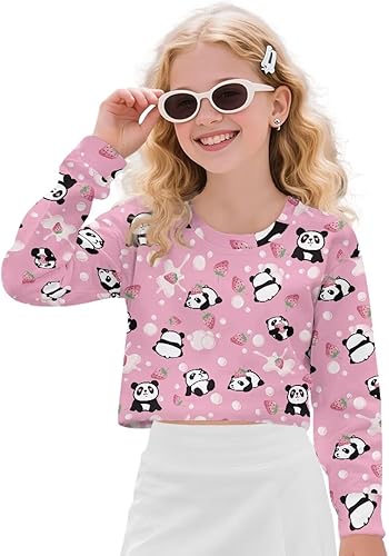 Cropped Sweatshirts for Girls Longsleeve T-Shirts Casual Soft Sleepover Casual Top for Autumn 5-14 Years Teen Girl
