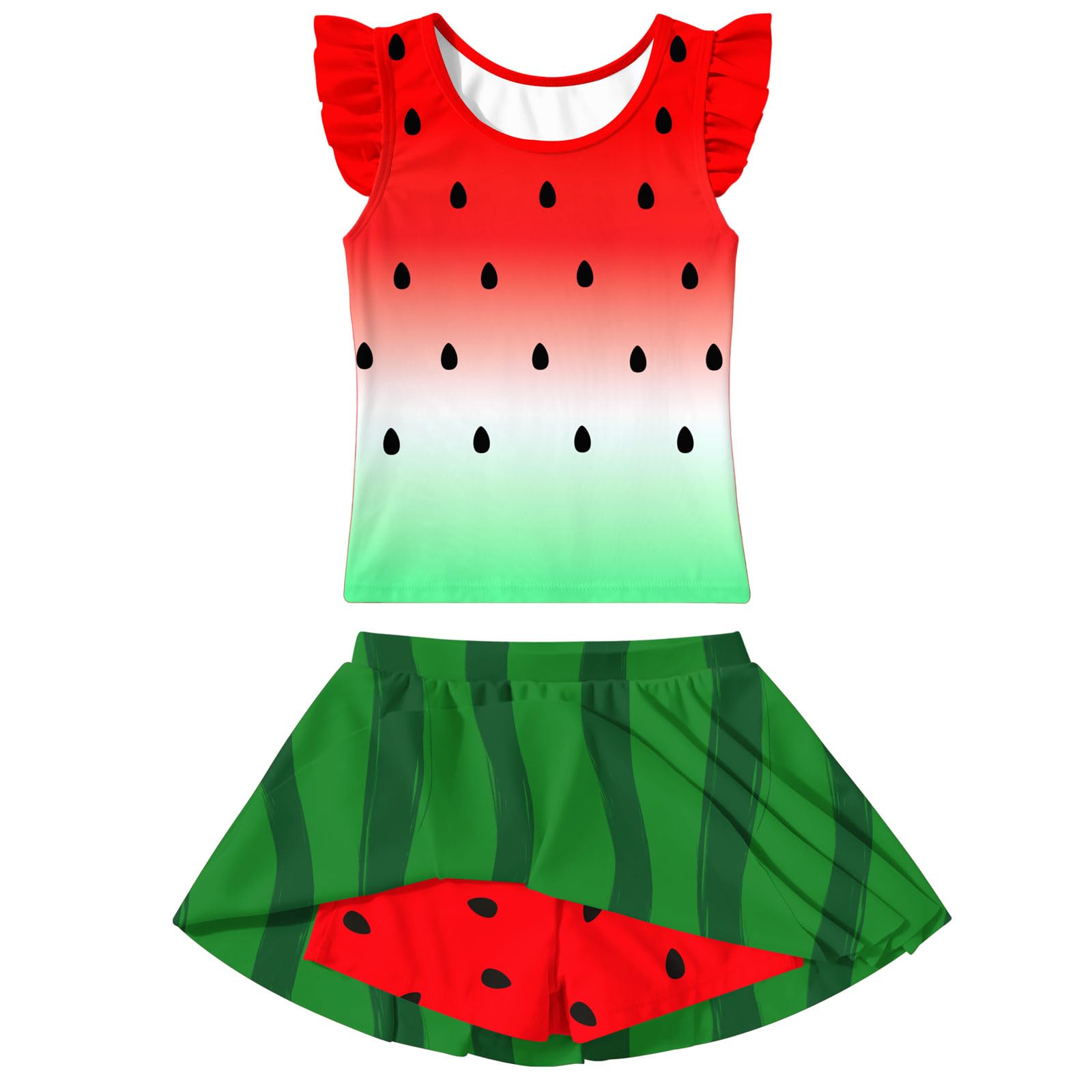 Girls Swimsuit 2 Piece Ruffle Bathing Suit UPF 50+ Tankini Swimsuit Skirt with Lining Size 3-10