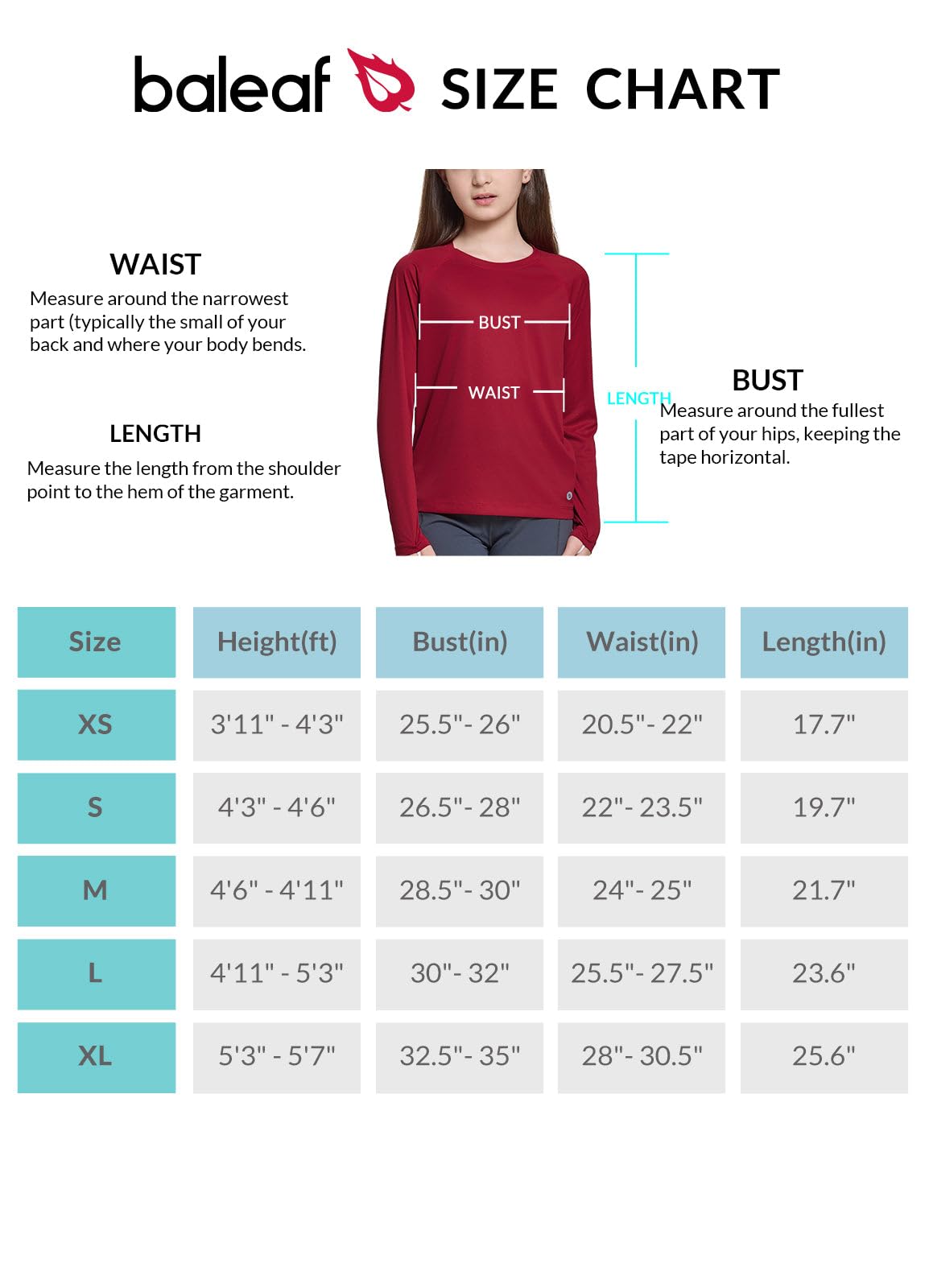 BALEAF Chemise Rushguard pour fille - Protection UV - Haut à manches longues - Séchage rapide - Léger - UPF 50+