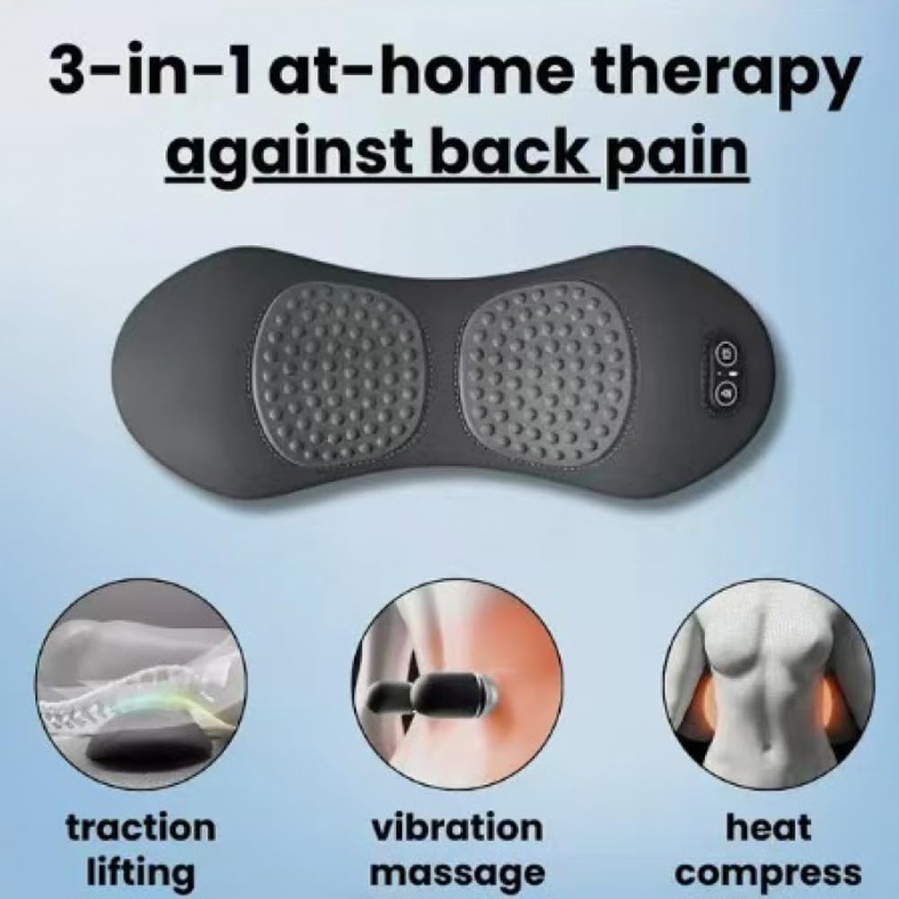 Terapia della schiena 3 in 1 aggiornata 2026, massaggiatore per la schiena 3 in 1, massaggiatore elettrico per sciatica a 135° con sollevamento della trazione, vibrazione e calore, memory foam lombare