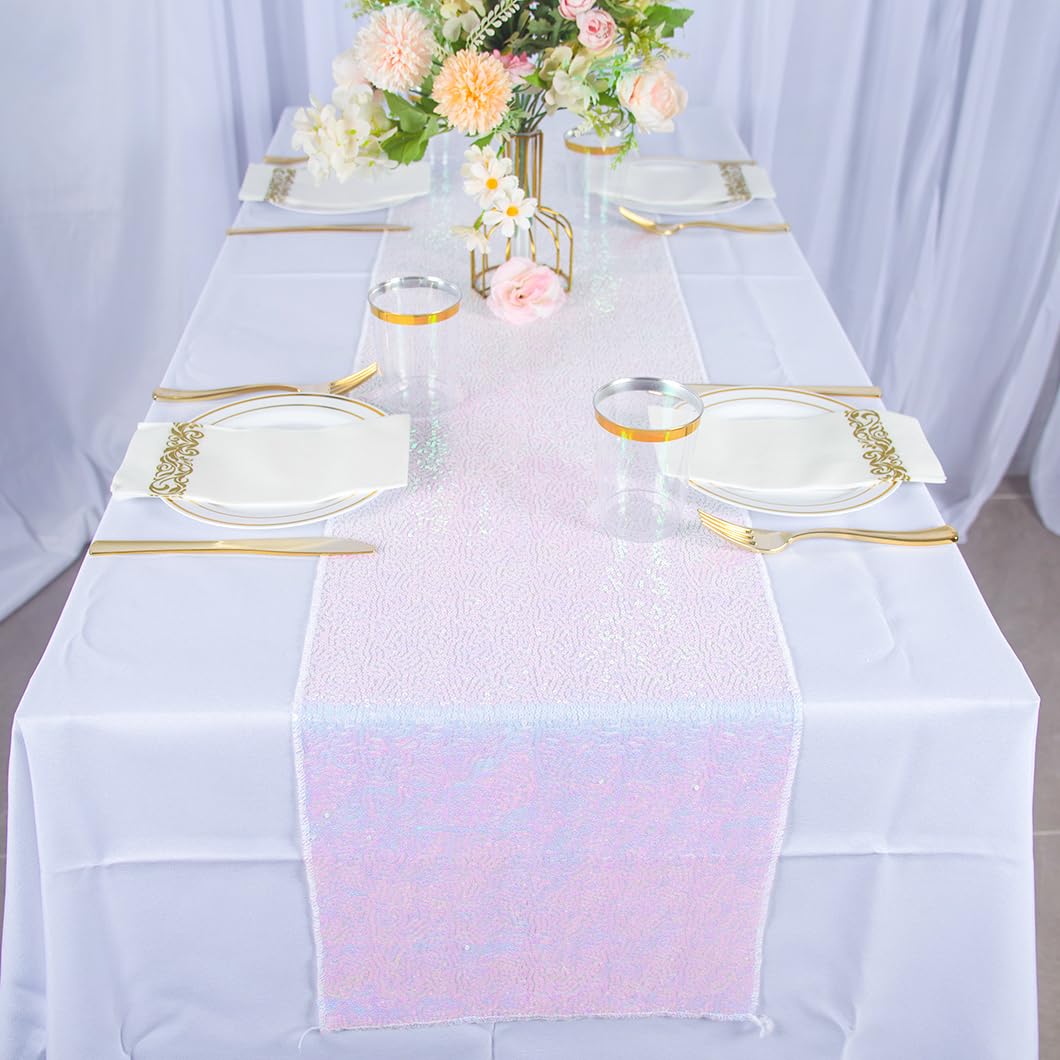 Glitzer-Pailletten-Tischläufer, glitzernde Tischläufer, 30,5 x 305,6 cm, glitzernde Tischläufer, Dekoration für Geburtstag, Hochzeit, Bankett, Urlaub, Party, 12 Packungen