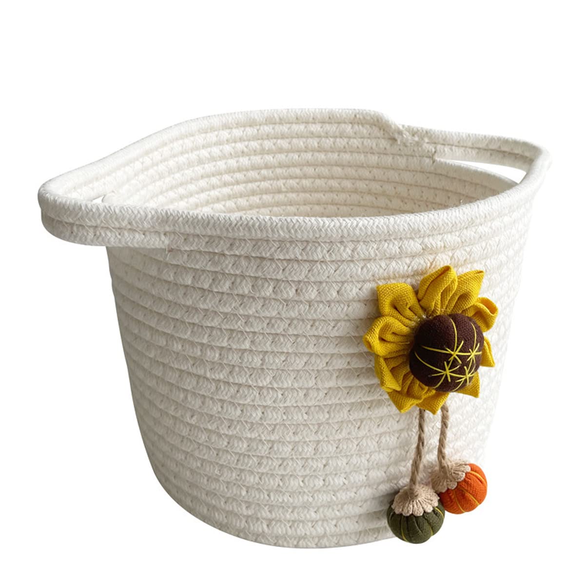 Cute Cartoon Woven Cotton Rope Kids Toy Storage Basket with Handle 7.8