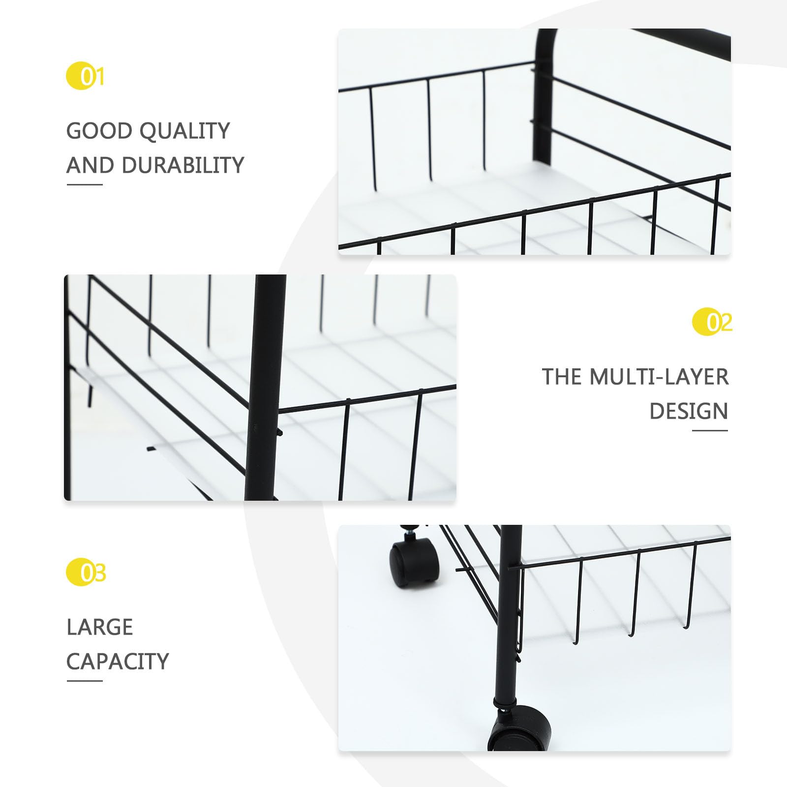 Carrito de Almacenamiento Negro Diseño Multicapa, Ruedas Freno, Gran Capacidad para Cocina y Baño, Estante Móvil Práctico de Abs