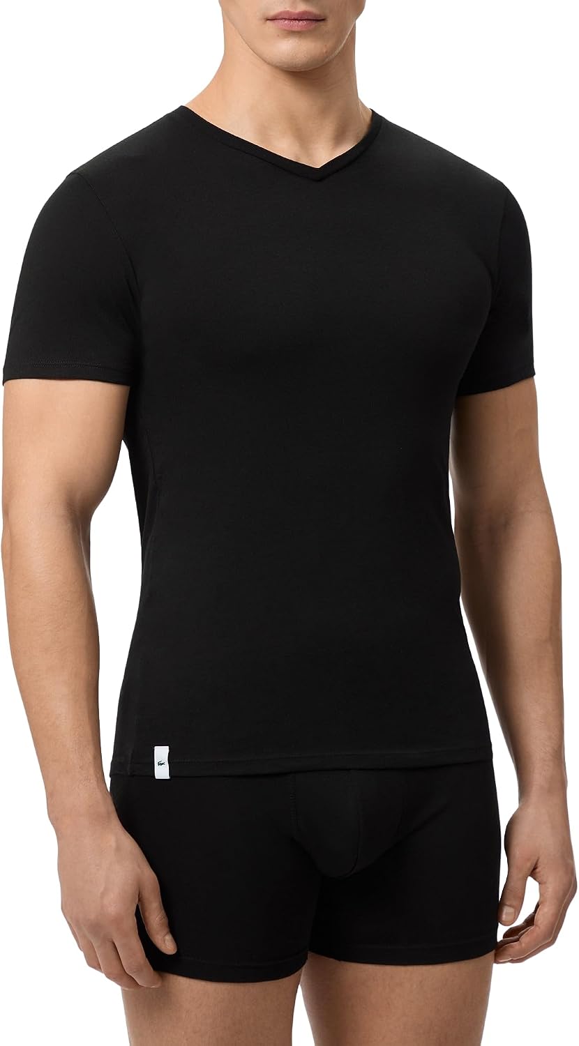 Lacoste Men's 100% Cotton Slim Fit V- Neck Undershirt