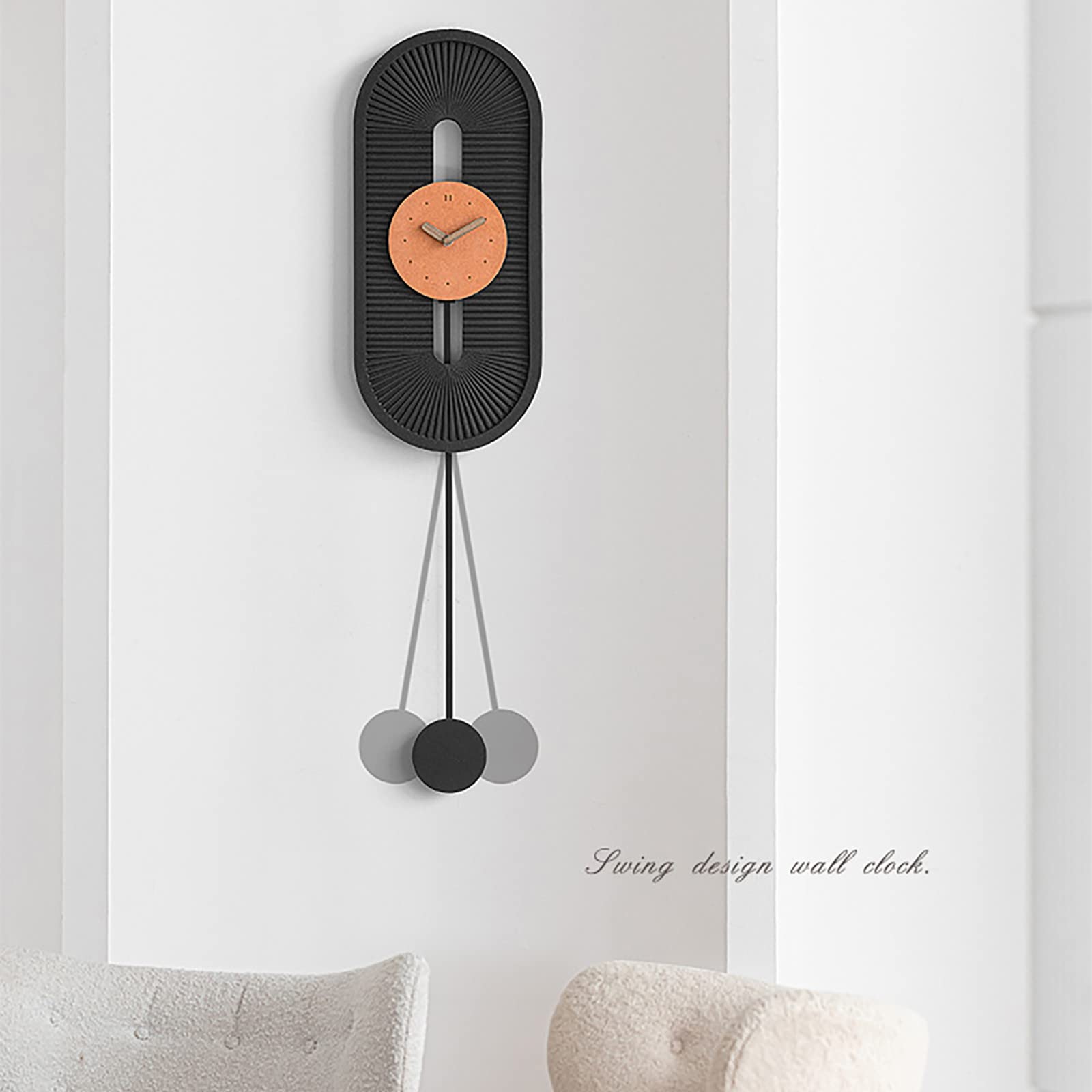 Reloj de Pared con Péndulo, Esfera Ecológica y Manecillas de Nogal Reloj de Pared, Silencioso Reloj de Decoración Moderna para Sala de Estar Dormitorio Oficina, Gris (Gris)
