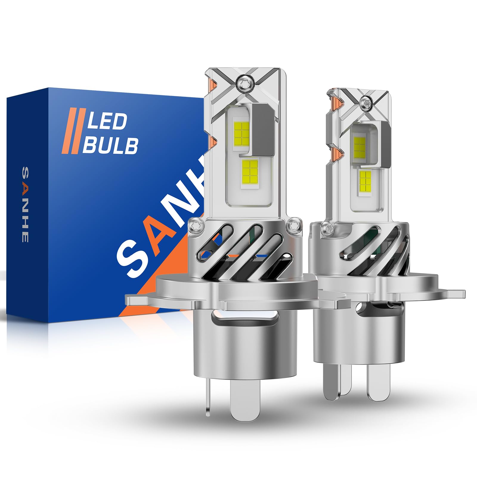 SANHE Lampadine H4 LED per Automobili Moto Come Abbaglianti e Anabbaglianti, 20000LM 6500K Bianco Freddo Sostituzione Lampada Alogena, con Ventola, Plug and Play (2 pezzi)
