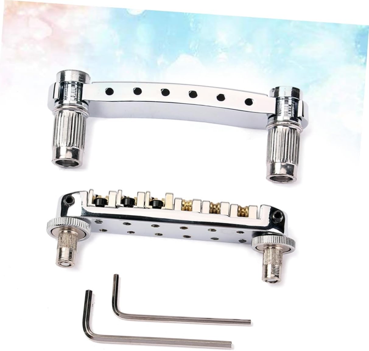 Roller Saddle Guitar Bridge Tailpiece for Electric Guitar DIY Replacement | Zinc Alloy, Silver Finish, with Studs, Bushings and Wrenches Included, Quick Mounting Setup