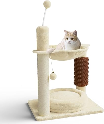 Miniatura 1 de Torre para gatos de interior de 26.7 pulgadas, árbol pequeño para gatos con poste rascador y autocuidado para gatos, perca para gatos con bola