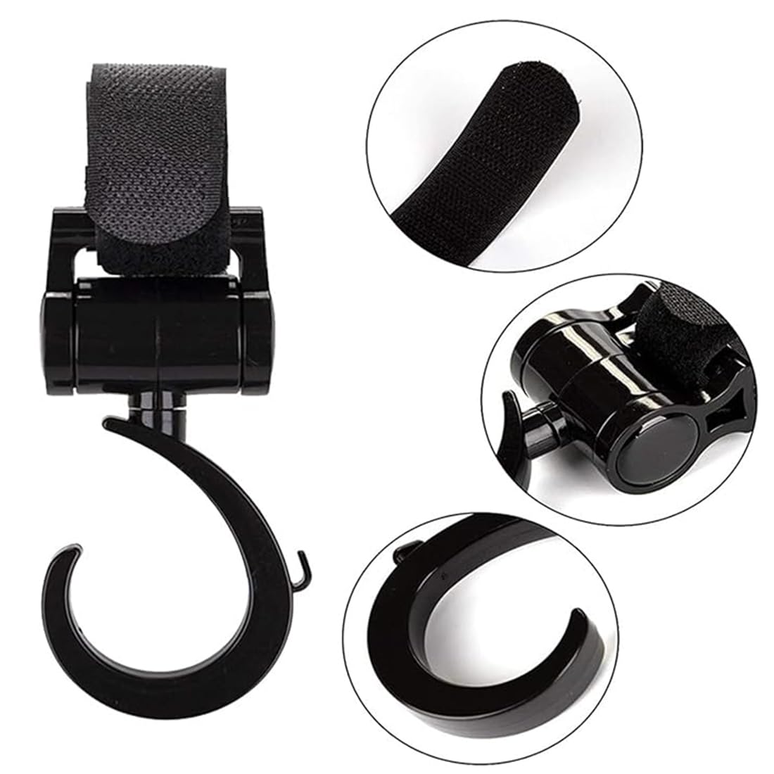 4 Pezzi Ganci Passeggino, Ganci Passeggino Universali Leggero Rotanti Appendi, Multiuso Gancio Clip Con Chiusura Regolabile, Ganci Appendere Per La Spesa Borse Pannolini Borsette (Nero)