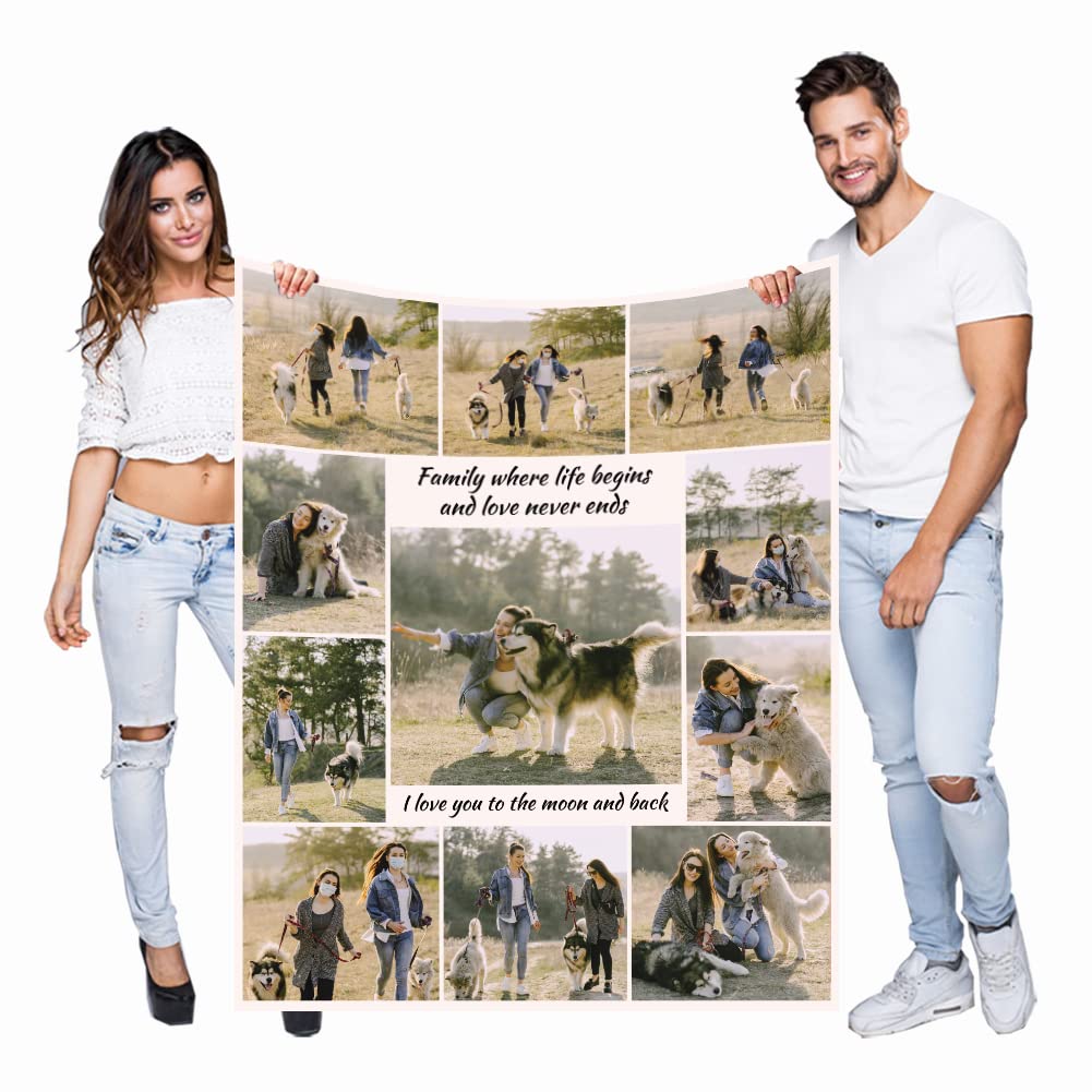 Haisimiery 11 Photos: Style 2 Personalised Blanket With Picture For Adult Baby Pet Fleece Customised Photo Throw (11 Photos, 32”X48” (80X120cm))