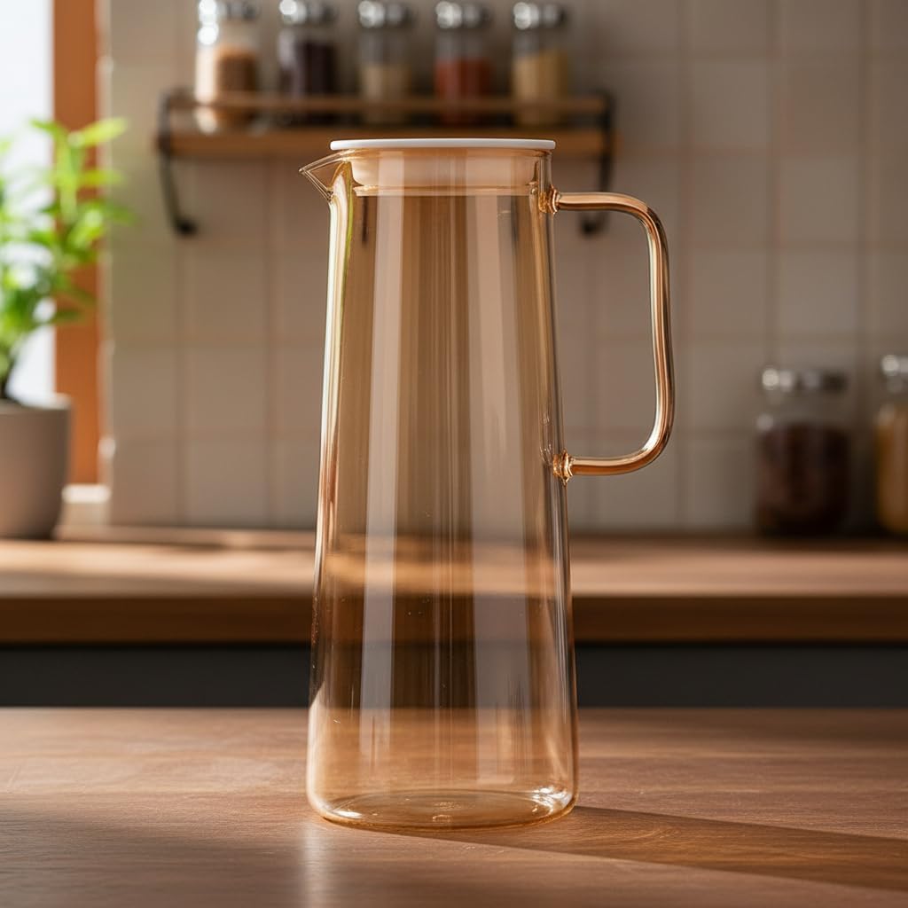 Ginoya brothers Glass Pitcher with lid iced Tea Pitcher Water jug hot Cold Water ice Tea Wine Coffee Milk and Juice (Gold Tea JUG) - Image 9 thumbnail