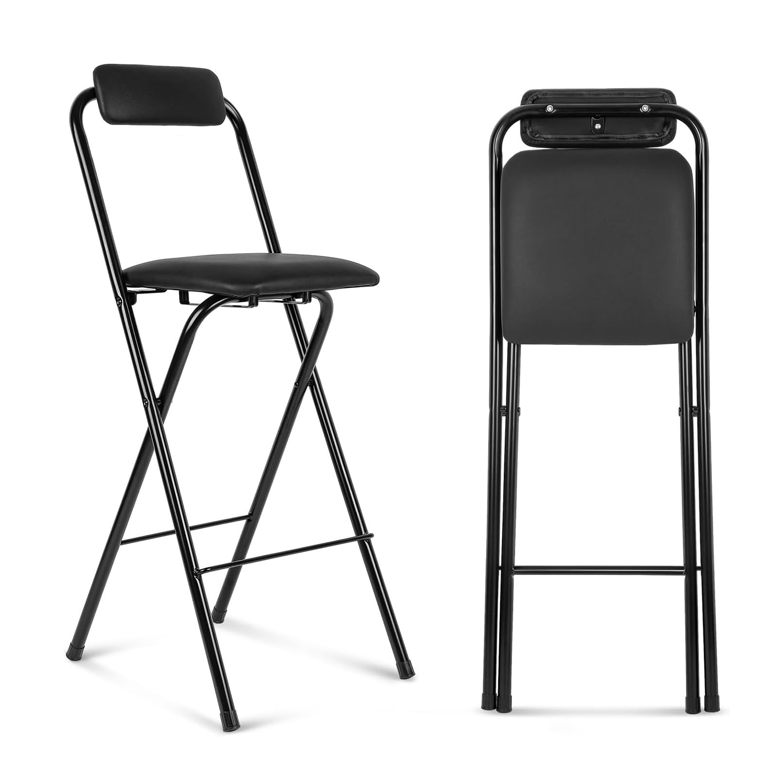 Taburete Plegable con Asiento Acolchado de 65 cm, Taburete de Bar Plegable de 70 cm con Respaldo, Silla Alta de Cocina de Metal Plegable Negra de 75 cm para cafetería, bistró (Color : Zwart, Size :