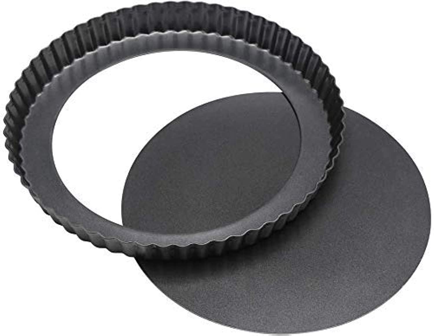 Grabsmart Non-Stick Tart Quiche Pizza Pan Round Pizza Cake Baking Tray Carbon Steel Mold with Removable Loose Bottom Tart Pie Pan, Black