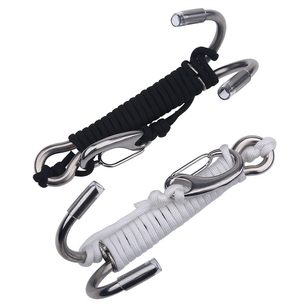 Gancho de Arrecife Doble para Buceo - Acero Inoxidable con Línea de Seguridad, Ideal para Buceo en Cuevas, Submarinismo con Corriente, Anclaje Estable (Color Negro)