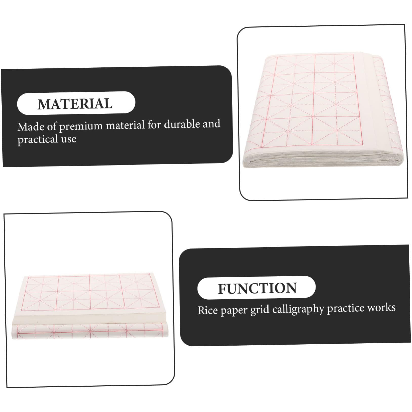 Anneome 100 Hojas de Papel de Arroz para Caligrafía Cuadrícula en Forma de Cruz, Papel Multiusos Blanco para Practicar Escritura y Dibujo en Casa