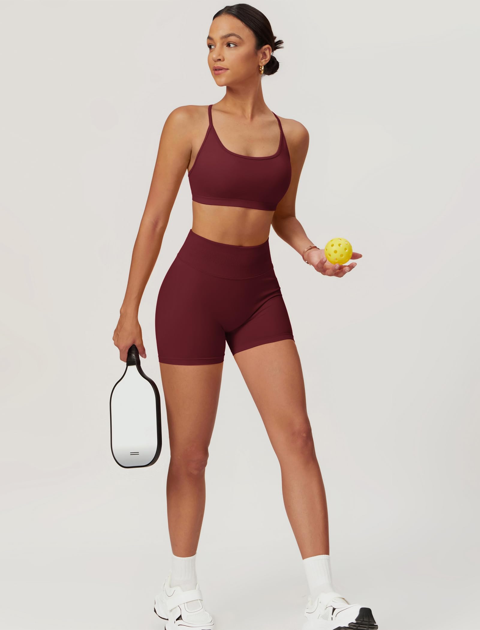 Odizli Damen Crossback Rückenfrei Sport BH + High Waist Shorts Outfit Fitness Gym Workout Yoga Sportkleidung