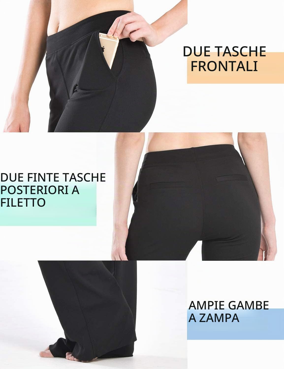 Safort Pantaloni da Yoga da Donna Alte Pantaloni della Tuta a Zampa Comodi Leggings con Tasche, Nero, M