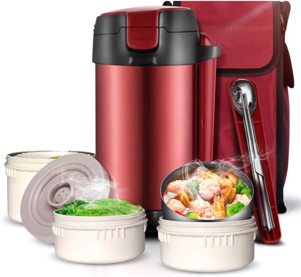 Thermos in acciaio inox Bento interno isolato contenitore per alimenti rimane caldo, bottiglia sottovuoto in acciaio inox per stufato, cuoco, zuppa, cibo, 2200 ml, rosso