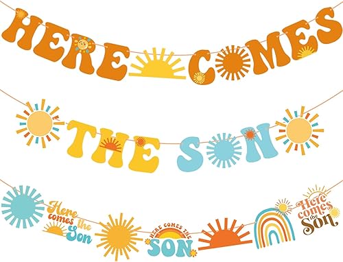 Miniatura 2 de Cartel para baby shower con texto en inglés Here Comes The Son Here Comes The Sun, decoración para baby shower, 3 piezas, decoración de fiesta de