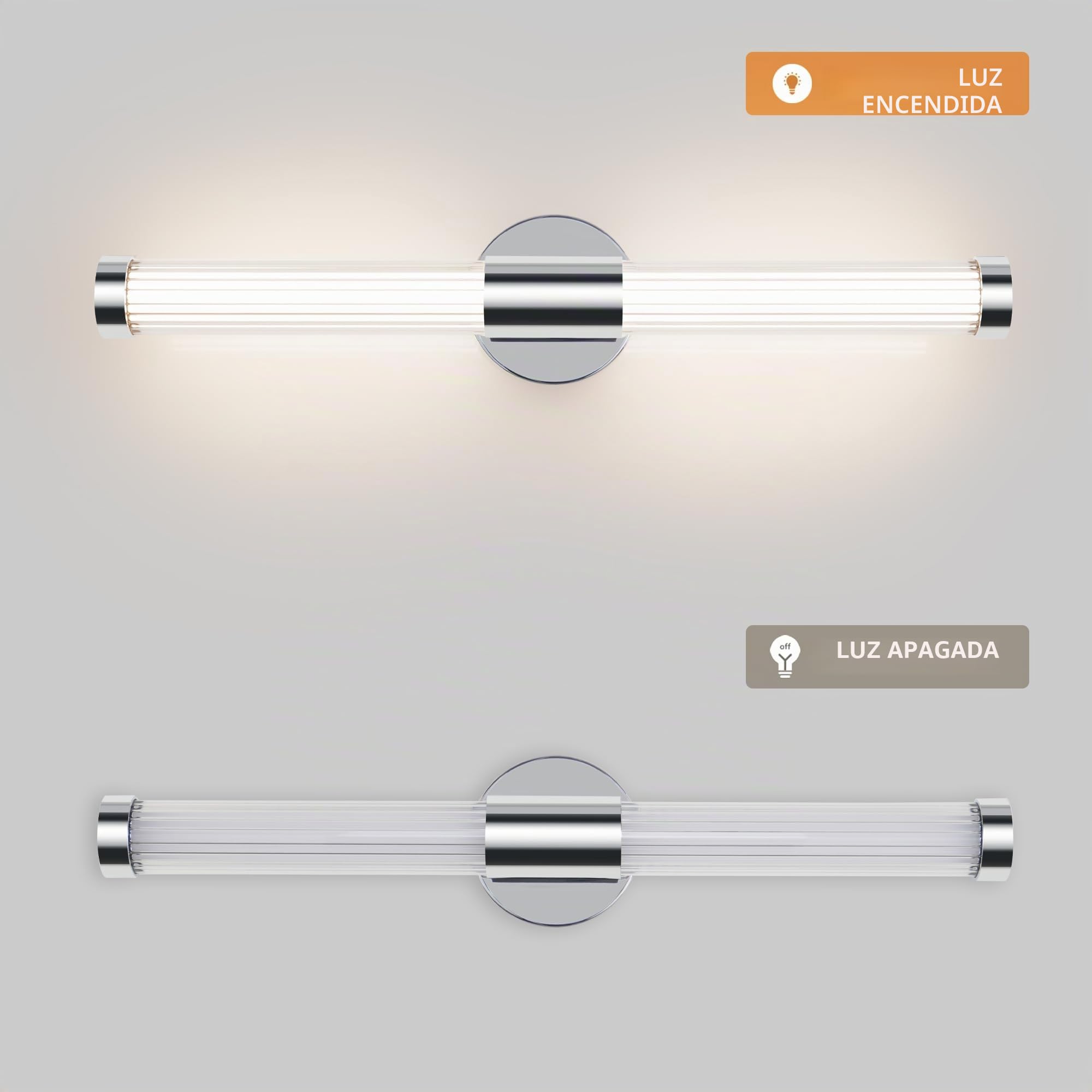 MantoLite LED Lámpara para espejo de baño - 60,5 cm IP44 Lámpara para espejo de baño 360° Lámpara de pared moderna para interiores 12 W 3 CCT Ajustable Lámpara para cuadros Cromo
