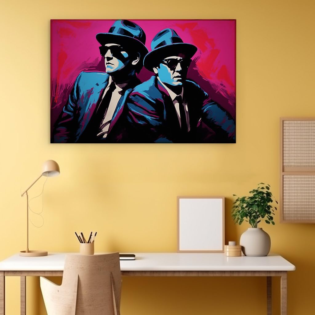 Canvas for Living room. Brothers in Blues: A Striking Digital Homage to the Iconic Jake and Elwood, 27 x 18 inch Canvas Wall Art - Contemporary Masterpieces - Modern Home Decor - 69x46 cm (27x18 inch)