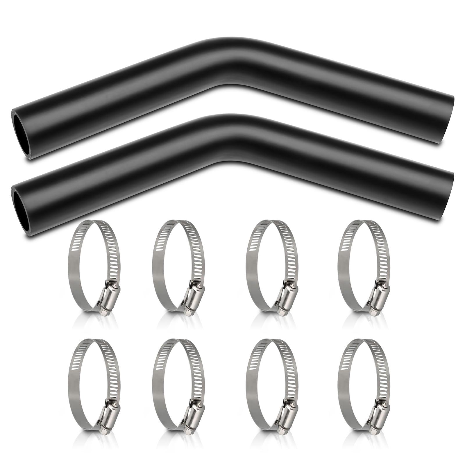Gasoline Fuel Filler Neck Hose with 8 Hose Clamps,1 1/2 inches Inside Diameter Reinforced Gas tank filler hose (45 degree, 1 1/2" ID 2pack)