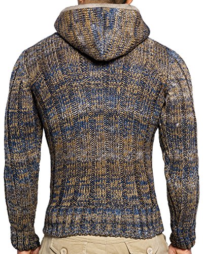 Leif Nelson LN20525 Men's Knit Zip-up Jacket with Geometric Patterns and Leather Accents, Size US XXL, Brown3