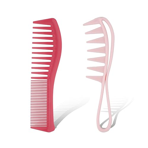2 peines de dientes anchos, peine de dientes anchos, dientes de tiburón, peine grande para desenredar, peine de dientes grandes para cabello rizado,