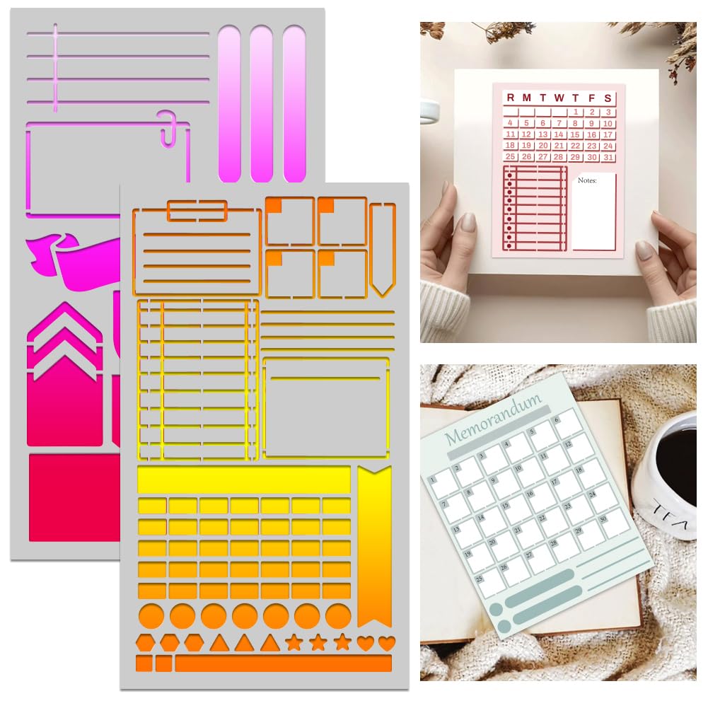 BEUNITONE 2 Pcs Metal Stencil for Painting, Drawing, Wood Carving, Traveler's Notebook Accessories