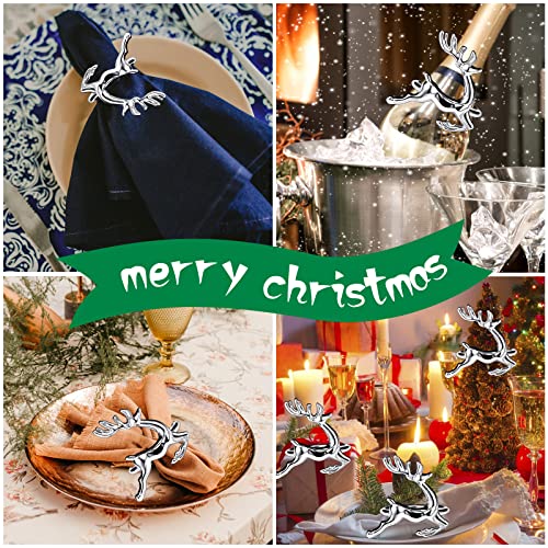 Image of legigo Set of 6 Christmas Deer Napkin Rings for Dinning Table Setting - Metal Napkin Holder Rings for Xmas Dinner Holiday Party, Wedding Receptions Dinning Table Setting (Silver)