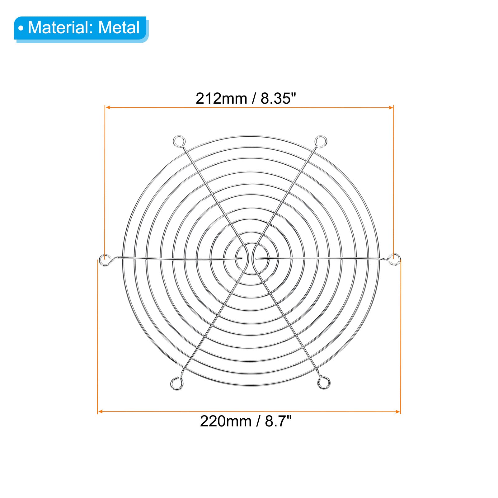 PATIKIL 220mm Ventola Dito Griglia, 2pz Metallo Griglia Protezione Protezione con Vite per Ventola Copertura Protettiva Fai-da-Te, Argento